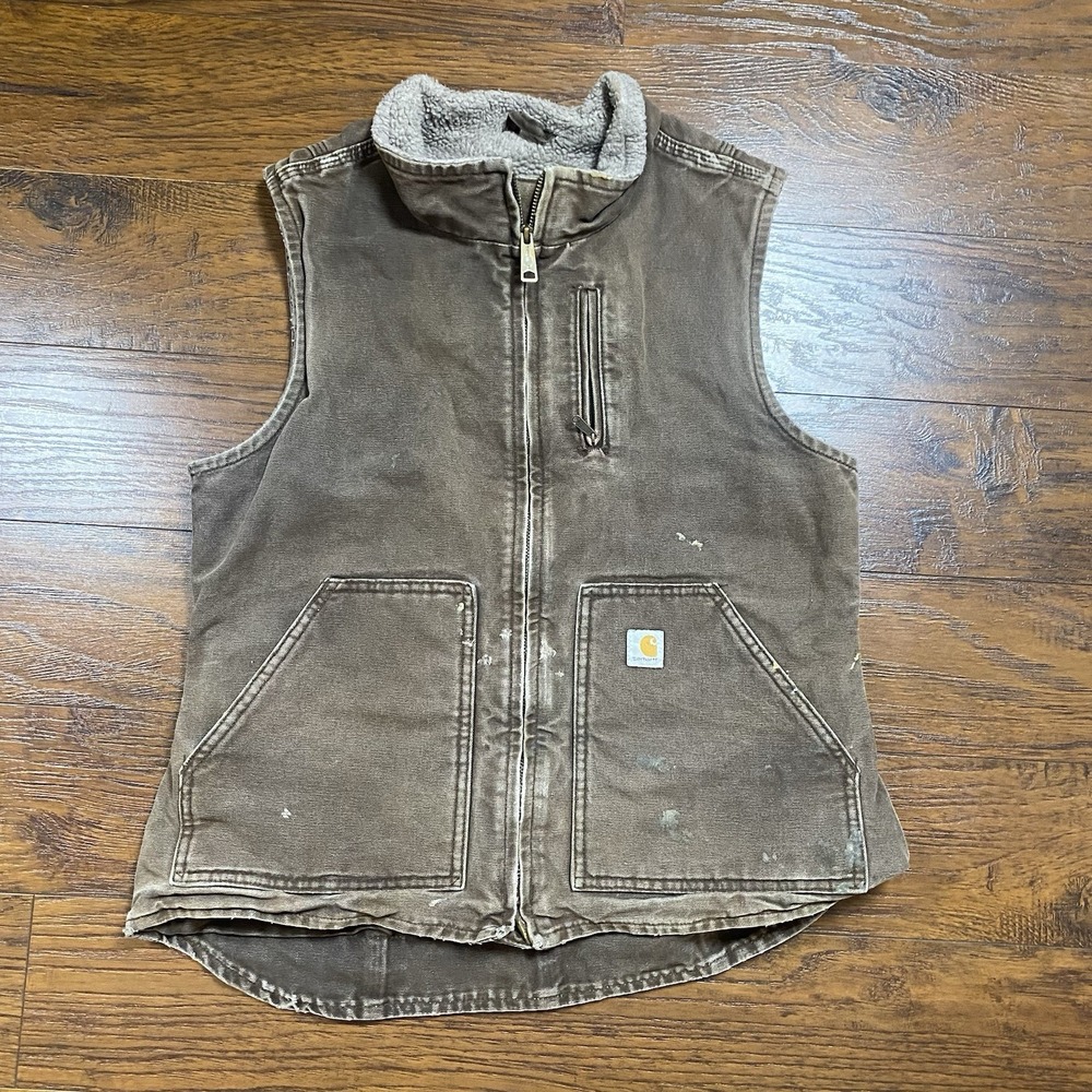 Carhartt WV001 DKB Womens Sandstone Sherpa Lined Vest Dark Brown Medium 8/10